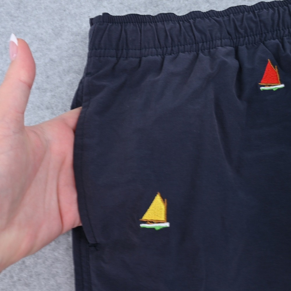 Castaway Nantucket Island Mens Navy Blue Sailboat Embroidered Swim Trunks Medium - Picture 10 of 16